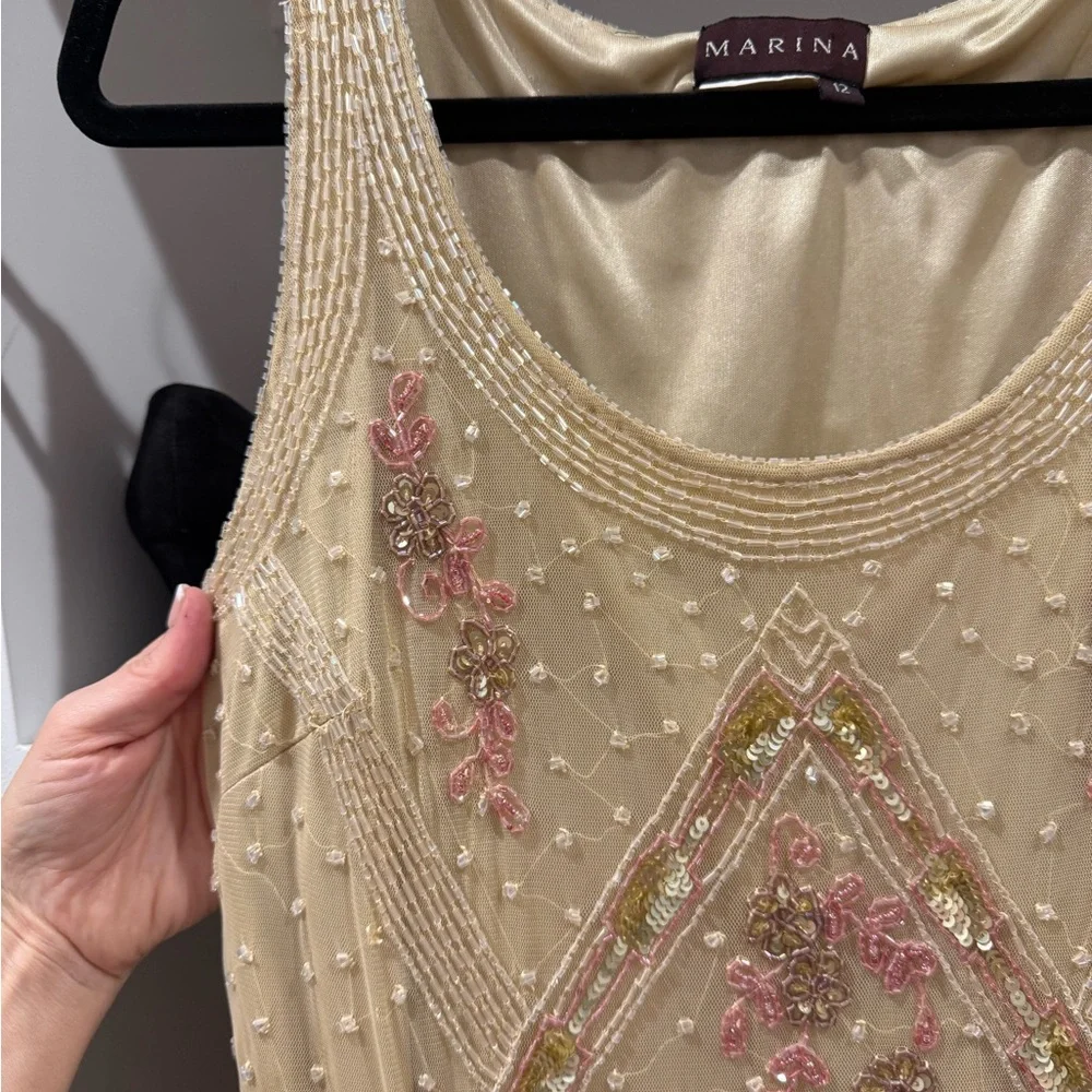 Elegant Beige Beaded Dress - Picture 2 of 5